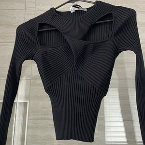Black Ribbed Knit Cut Out Top